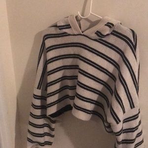 Striped cropped black and white hoodie